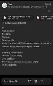 TCA fires formal e-mail to BCCI, seeks immediate takeover of HCA amid explosive fraud allegations 2 OrangeNews9 OrangeNews9