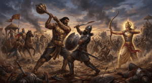 The Terrible Encounter of Bhīmasena, Karṇa, Sātyaki, and Bhūriśravā upon the Field of Kurukṣetra 3 OrangeNews9 OrangeNews9